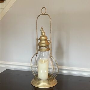 Vintage-Inspired Gold Lantern with Flameless Candle